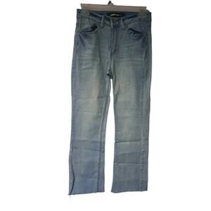 Dollhouse Womens High Waist Kickboot Raw Hem‎ Utility Jeans Light wash Sz 5